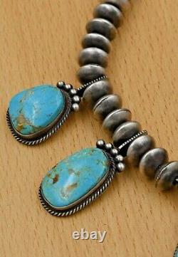 Vintage Navajo Old Pawn Sterling Silver Natural Turquoise Five Pendant Necklace