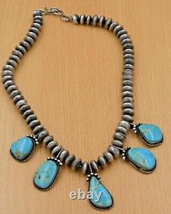 Vintage Navajo Old Pawn Sterling Silver Natural Turquoise Five Pendant Necklace