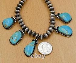 Vintage Navajo Old Pawn Sterling Silver Natural Turquoise Five Pendant Necklace