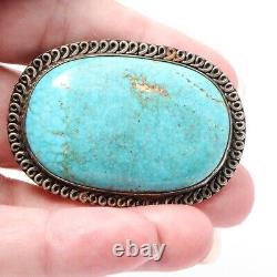 Vintage Navajo Old Pawn Sterling Silver Sunnyside Turquoise Brooch Pin (P120)