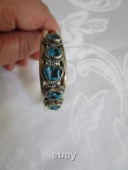 Vintage Navajo Old Pawn Sterling Silver Turquoise Cuff Bracelet Size 7 USA 23.8G