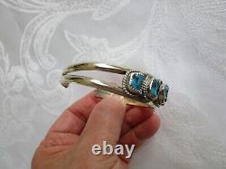 Vintage Navajo Old Pawn Sterling Silver Turquoise Cuff Bracelet Size 7 USA 23.8G