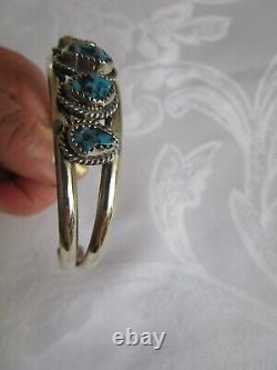 Vintage Navajo Old Pawn Sterling Silver Turquoise Cuff Bracelet Size 7 USA 23.8G