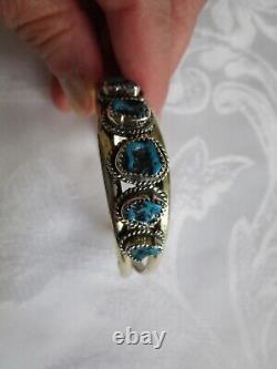 Vintage Navajo Old Pawn Sterling Silver Turquoise Cuff Bracelet Size 7 USA 23.8G