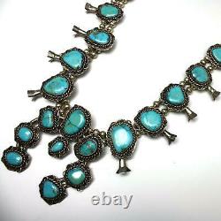 Vintage Navajo Old Pawn Sterling Silver Turquoise Squash Blossom Necklace 221g
