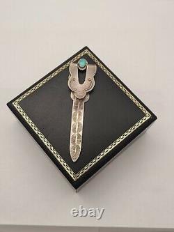 Vintage Navajo Pawn Sterling Silver Turquoise Hand Stamped Bookmark Money Clip