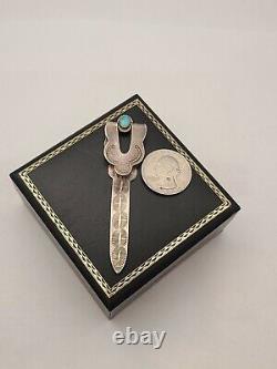 Vintage Navajo Pawn Sterling Silver Turquoise Hand Stamped Bookmark Money Clip