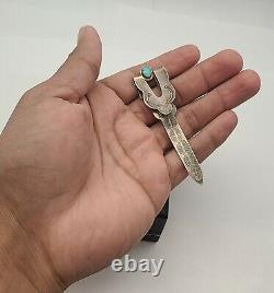 Vintage Navajo Pawn Sterling Silver Turquoise Hand Stamped Bookmark Money Clip