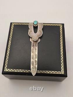 Vintage Navajo Pawn Sterling Silver Turquoise Hand Stamped Bookmark Money Clip