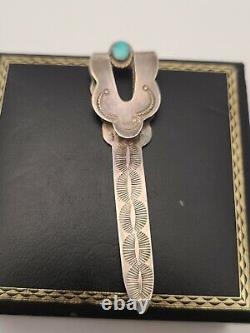 Vintage Navajo Pawn Sterling Silver Turquoise Hand Stamped Bookmark Money Clip