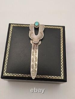 Vintage Navajo Pawn Sterling Silver Turquoise Hand Stamped Bookmark Money Clip