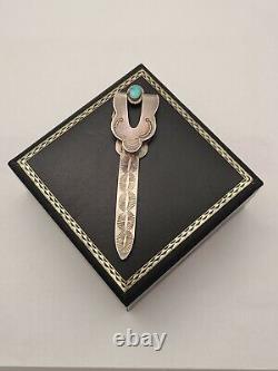 Vintage Navajo Pawn Sterling Silver Turquoise Hand Stamped Bookmark Money Clip