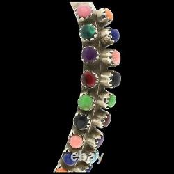 Vintage Navajo Pawn Sterling Silver Two Row Multi-Colored Stone Cuff Bracelet