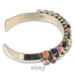 Vintage Navajo Pawn Sterling Silver Two Row Multi-Colored Stone Cuff Bracelet