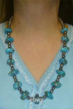 Vintage Navajo Pawn TURQUOISE & PEARLS Sterling Silver Bench Beads 25 Necklace
