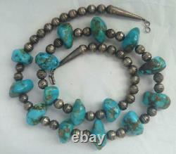 Vintage Navajo Pawn TURQUOISE & PEARLS Sterling Silver Bench Beads 25 Necklace