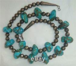 Vintage Navajo Pawn TURQUOISE & PEARLS Sterling Silver Bench Beads 25 Necklace