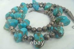 Vintage Navajo Pawn TURQUOISE & PEARLS Sterling Silver Bench Beads 25 Necklace