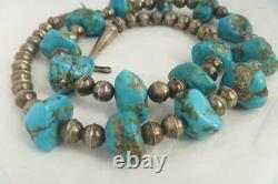 Vintage Navajo Pawn TURQUOISE & PEARLS Sterling Silver Bench Beads 25 Necklace