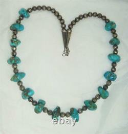 Vintage Navajo Pawn TURQUOISE & PEARLS Sterling Silver Bench Beads 25 Necklace