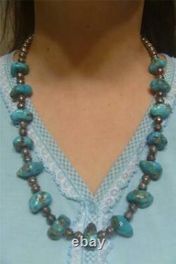 Vintage Navajo Pawn TURQUOISE & PEARLS Sterling Silver Bench Beads 25 Necklace