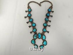 Vintage Navajo Pawn Turquoise Sterling Silver Squash Blossom Necklace 158 Grams