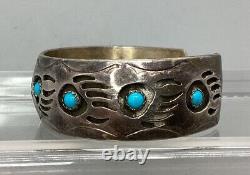 Vintage Navajo Pearlene Spencer Sterling Silver Turquoise Bear Paw Cuff Bracelet