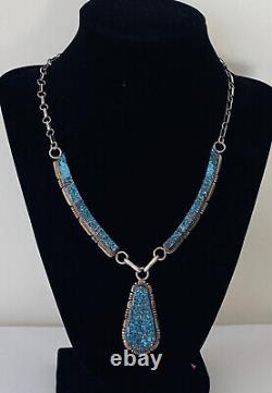 Vintage Navajo Picto Marked Sterling Silver Spiderweb Turquoise Link Necklace