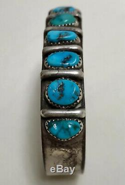 Vintage Navajo Rare Kingman Turquoise Sterling Silver Cuff Bracelet