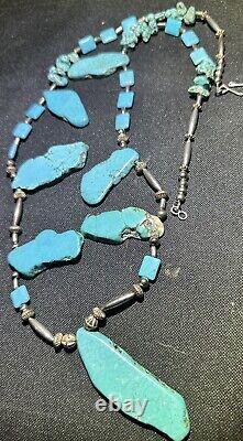 Vintage Navajo-Real Turquoise and Sterling Silver Slab Necklace. Beautiful