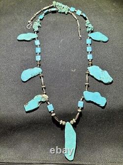 Vintage Navajo-Real Turquoise and Sterling Silver Slab Necklace. Beautiful