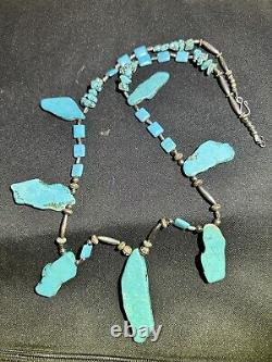 Vintage Navajo-Real Turquoise and Sterling Silver Slab Necklace. Beautiful