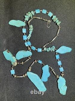 Vintage Navajo-Real Turquoise and Sterling Silver Slab Necklace. Beautiful