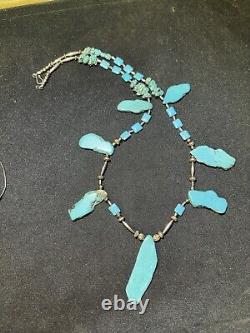 Vintage Navajo-Real Turquoise and Sterling Silver Slab Necklace. Beautiful