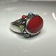 Vintage Navajo Red Coral & Turquoise Sterling Silver Ring Sz 8