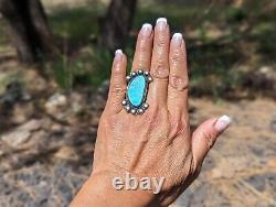Vintage Navajo Ring NA Sterling Silver Green Turquoise sz 6.5 Signed Cayatineto