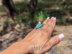 Vintage Navajo Ring NA Sterling Silver Green Turquoise sz 6.5 Signed Cayatineto