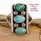 Vintage Navajo Ring Natural Turquoise Totem TRIO Sterling Silver OLD PAWN 6