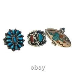 Vintage Navajo Ring Set of Three Marked Possible Turquoise Coral Native Jewelry