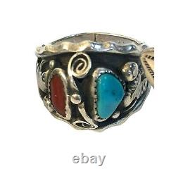 Vintage Navajo Ring Set of Three Marked Possible Turquoise Coral Native Jewelry