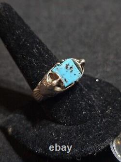 Vintage Navajo Ring Sterling Silver and Turquoise Thunder Bird Size 10.75