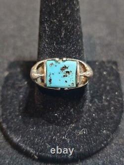 Vintage Navajo Ring Sterling Silver and Turquoise Thunder Bird Size 10.75