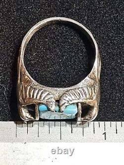 Vintage Navajo Ring Sterling Silver and Turquoise Thunder Bird Size 10.75