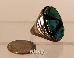 Vintage Navajo Ring with Three Turquoise Stones Size 11 c. 1960s