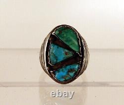 Vintage Navajo Ring with Three Turquoise Stones Size 11 c. 1960s