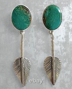 Vintage Navajo Rose Begay Turquoise & Dangling Feathers Sterling Silver Earrings