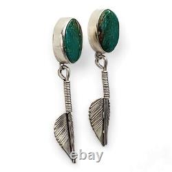 Vintage Navajo Rose Begay Turquoise & Dangling Feathers Sterling Silver Earrings