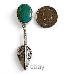 Vintage Navajo Rose Begay Turquoise & Dangling Feathers Sterling Silver Earrings