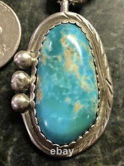 Vintage Navajo Roy Buck Sterling Silver Turquoise Pendant 6mm Bead Necklace 925