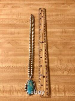 Vintage Navajo Roy Buck Sterling Silver Turquoise Pendant 6mm Bead Necklace 925